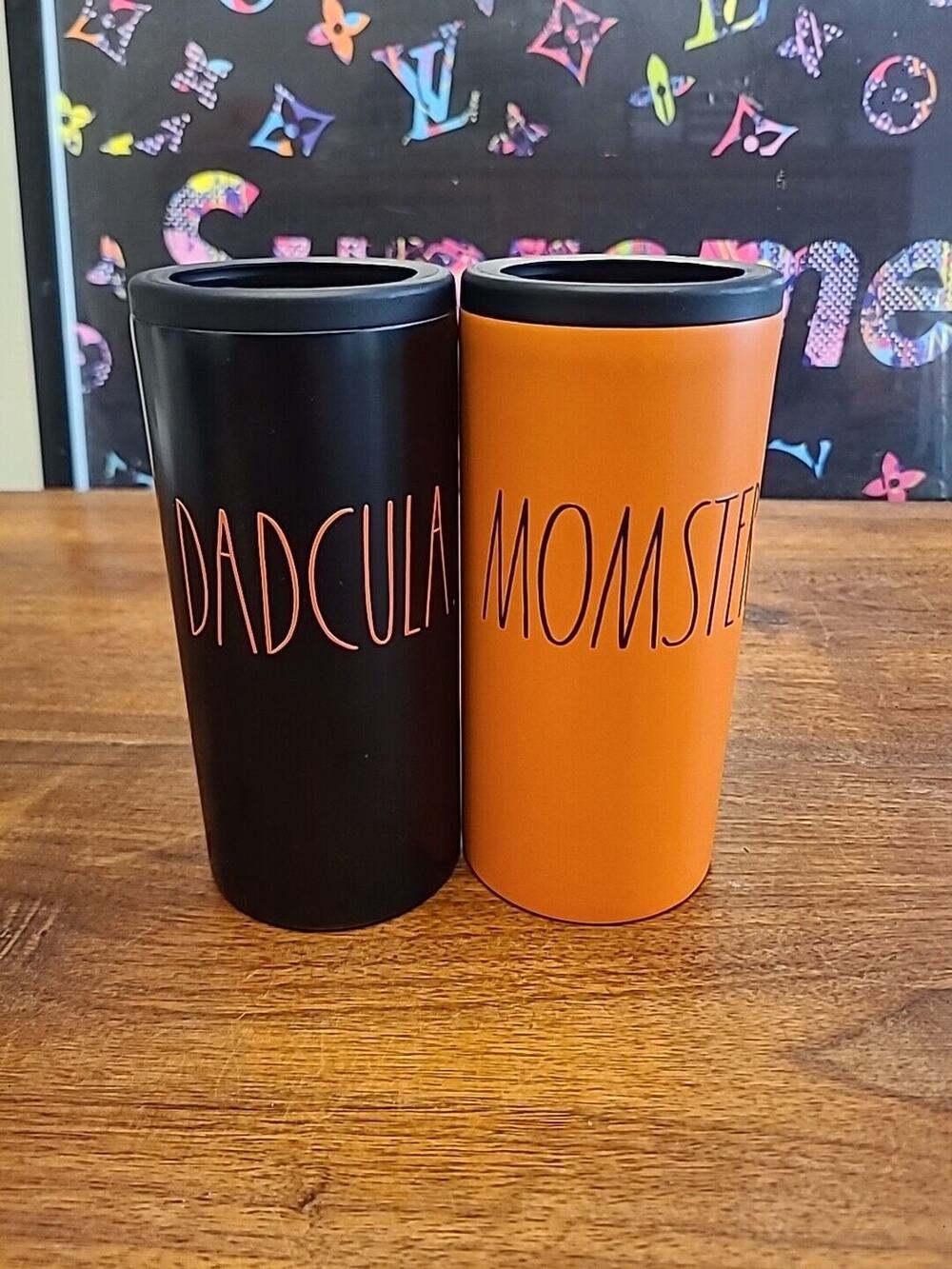 Rae Dunn Halloween Dadcula Momster Stainless Steel Slim Can Cooler Orange Black
